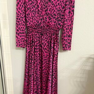 Maje Fuchsia and Black Leopard Print Dress
